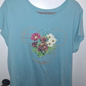 Disney Mickey Mouse Floral Graphic Blue Women's Top